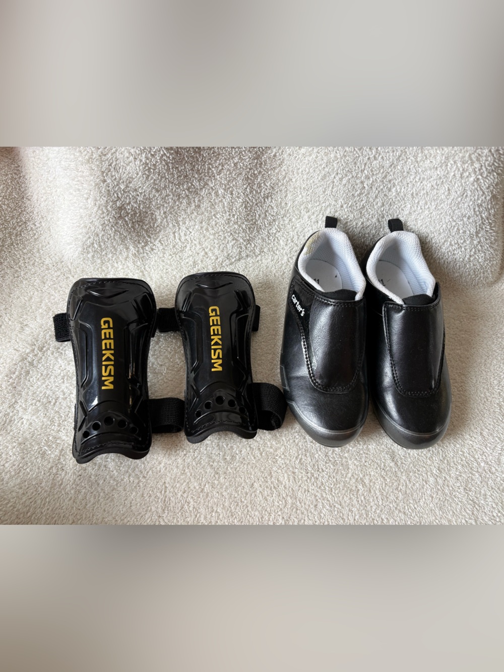 Carters Black Velcro Soccer Cleats with Shin Guards